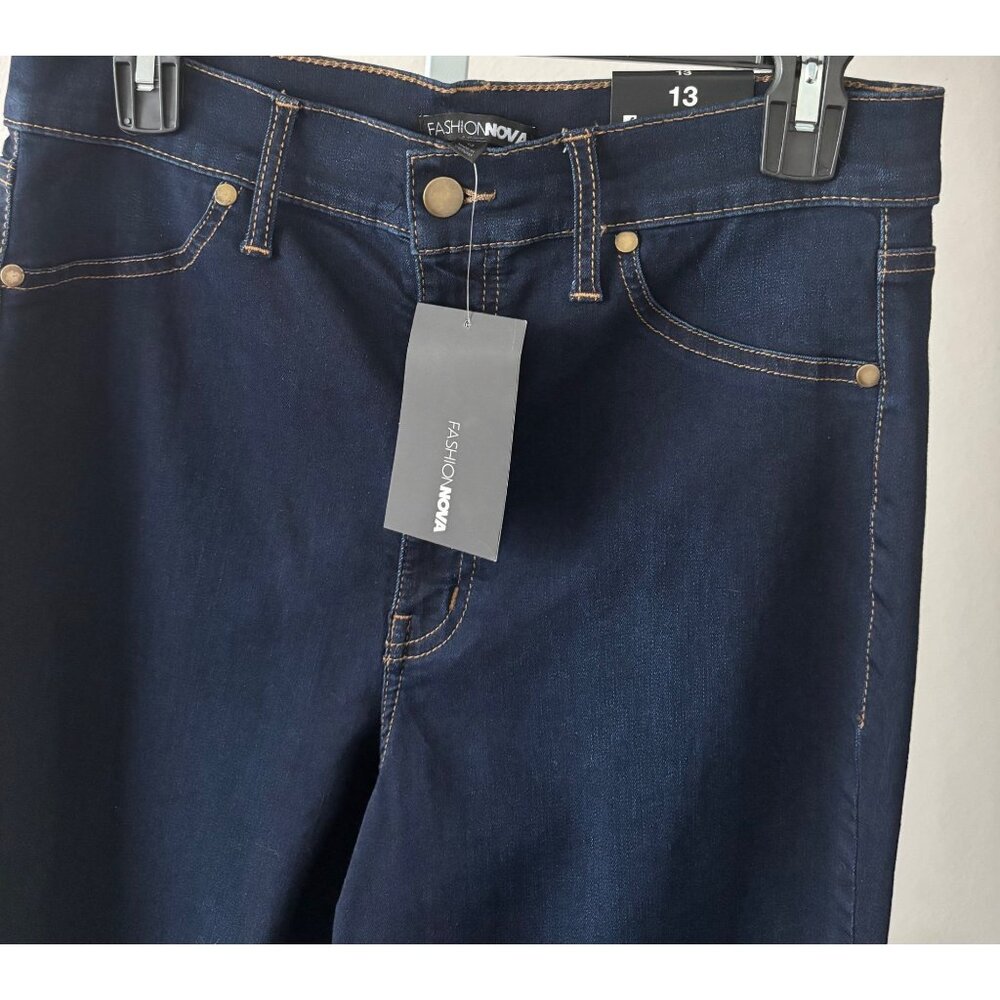 NWT Fashion Nova Jeans 13 Skinny Dark Wash High Waisted Streetwear Minimalist - Picture 10 of 14